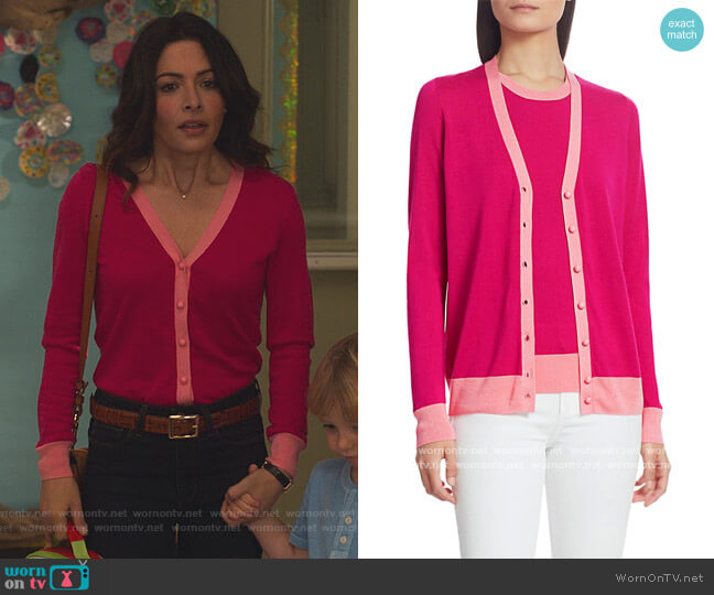 Saks Fifth Avenue COLLECTION Silk & Cashmere Bi-Color Cardigan worn by Billie Connelly (Sara Shari) on Sex/Life