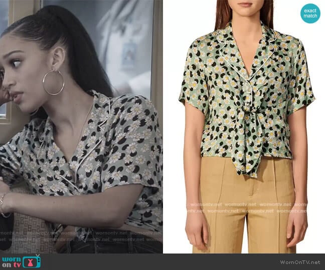Sandro Rosa Printed Tie-Front Shirt worn by Olivia Baker (Samantha Logan) on All American