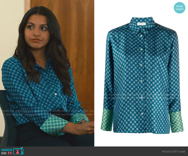 Sandro Geometric Print Silk Shirt