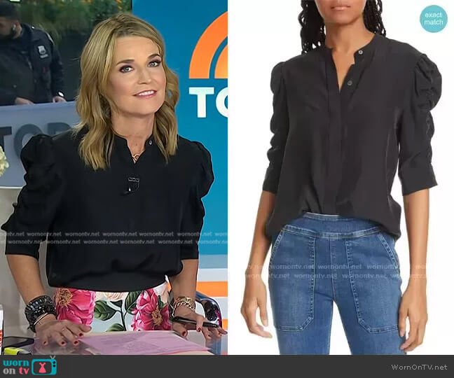 Frame Shirred Sleeve Silk Blouse worn by Savannah Guthrie on Today
