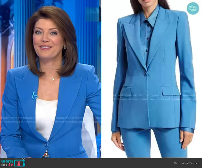 Michael Kors Stretch Pebble Crepe Blazer worn by Norah O'Donnell on CBS Evening News