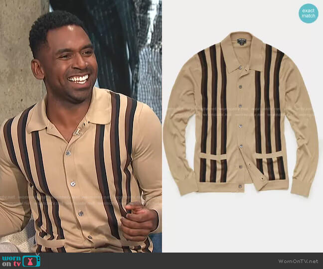 Todd Snyder Striped Button Down Sweater Polo worn by Justin Sylvester on E! News