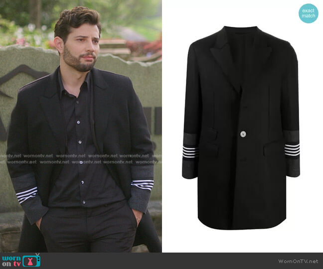 Neil Barrett Striped Cuffs Single-Breasted Coat worn by Sam Flores (Rafael de la Fuente) on Dynasty