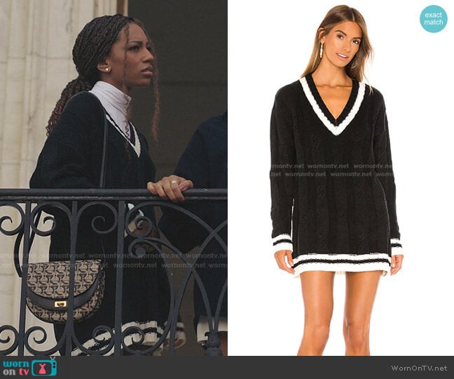 Superdown Shawnie Varsity Sweater Dress worn by Monet de Haan (Savannah Lee Smith) on Gossip Girl
