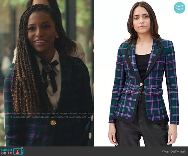 Smythe Taped Peaked Lapel Blazer in Cooper Tartan worn by Monet de Haan (Savannah Lee Smith) on Gossip Girl