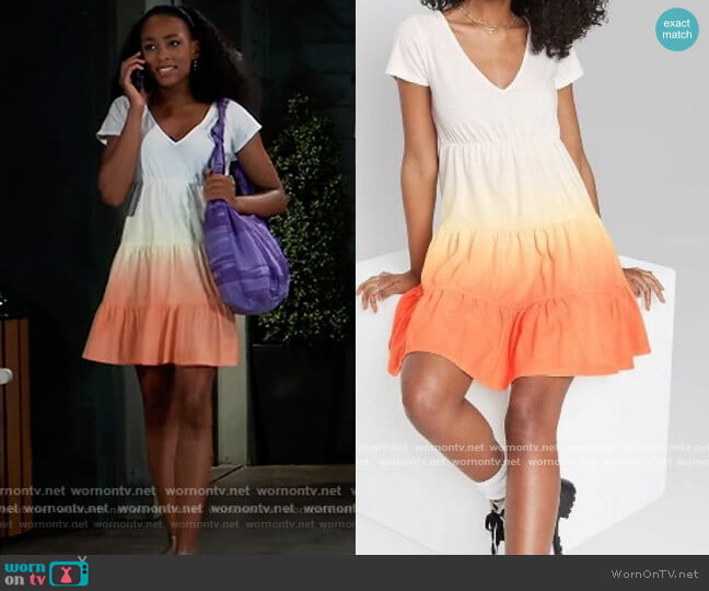 Wild Fable Tiered Knit Babydoll Dress in Orange Dip Dye worn by Trina (Sydney Mikayla) on General Hospital