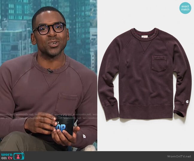 Todd Snyder + Champion Sun-Faded Pocket Sweatshirt worn by Justin Sylvester on E! News