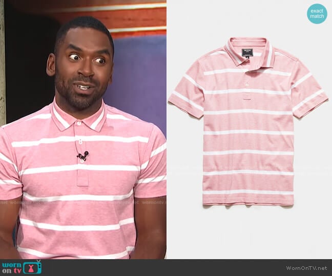 Todd Snyder Fine Pique Stripe Polo worn by Justin Sylvester on E! News