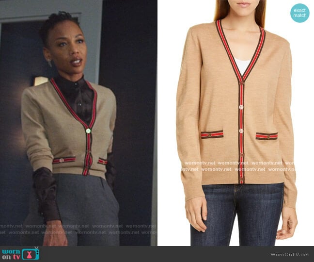 Tory Burch Madeline Cardigan worn by Carmen Moyo (Charmaine Bingwa) on The Good Fight