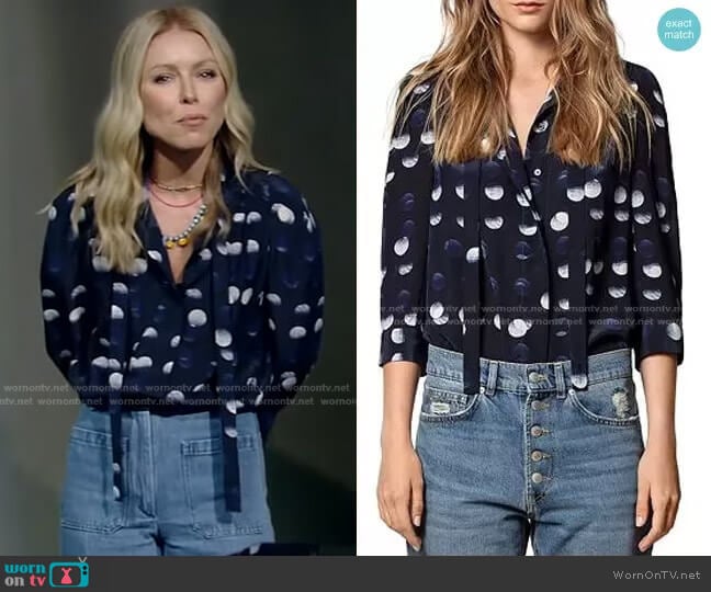 Zadig & Voltaire Touch Polka-Dot-Printed Silk Tunic worn by Kelly Ripa on Live with Kelly and Mark