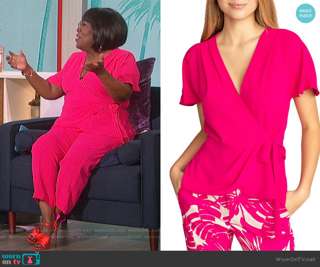 Trina Turk Astro Wrap Surplice Top worn by Sheryl Underwood on The Talk