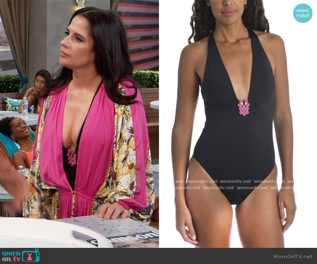 Trina Turk Bijou Solid Plunge One-Piece Swimsuit worn by Sam McCall (Kelly Monaco) on General Hospital