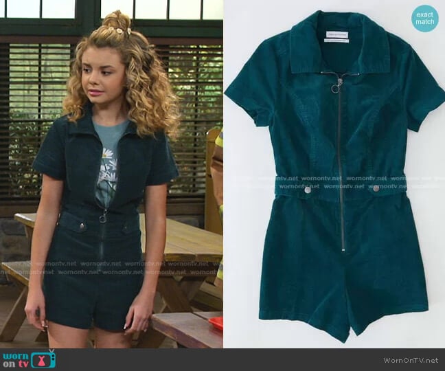 Urban Outfitters Tyson Zip-Front Short Sleeve Romper worn by Destiny Baker (Mallory James Mahoney) on Bunkd
