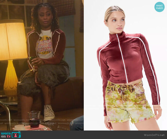 Urban Outfitters Jerri Velour Zip-Up Cropped Jacket worn by Malika Williams (Zuri Adele) on Good Trouble