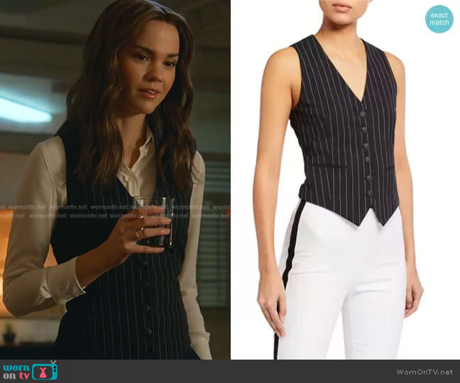 Rag and Bone Vanessa Pinstripe Vest worn by Callie Foster (Maia Mitchell) on Good Trouble