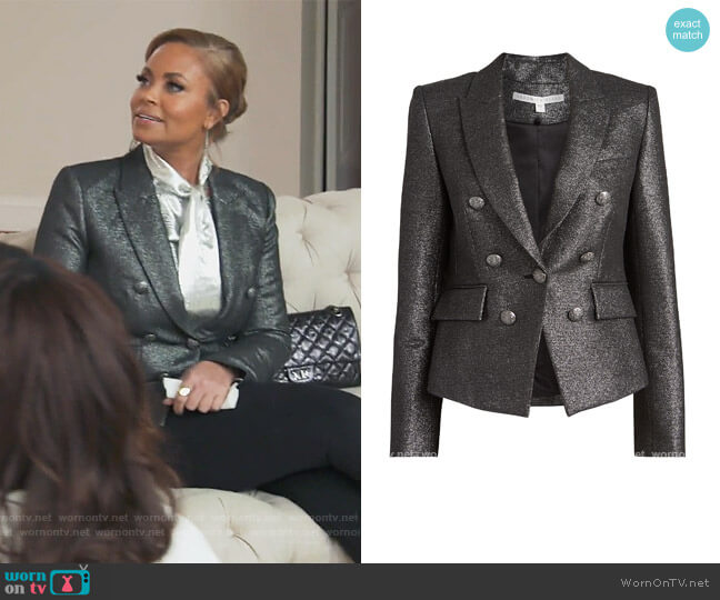 Veronica Beard Diego Double-Breasted Lurex Dickey Blazer worn by Gizelle Bryant on The Real Housewives of Potomac
