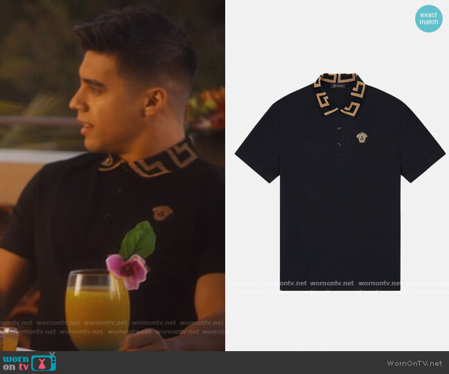 Versace Creca Collar Polo Shirt worn by Vivek Shah (Jordan Buhat) on Grown-ish