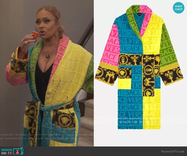 Versace Multicolor Baroque Bathrobe worn by Gizelle Bryant on The Real Housewives of Potomac