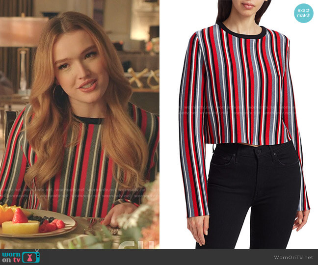 Victor Glemaud Multi-Stripe Wool Cropped Sweater worn by Kirby Anders (Maddison Brown) on Dynasty