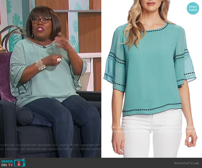 Vince Camuto Embroidered Bell Sleeve Chiffon Blouse worn by Sheryl Underwood on The Talk