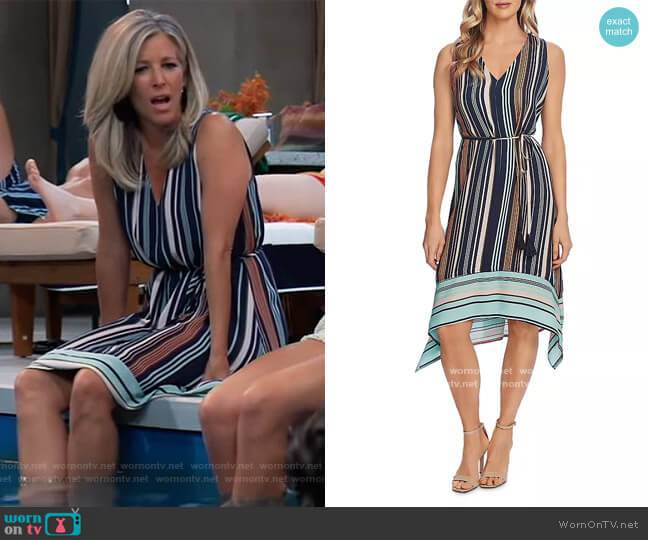 Vince Camuto Striped Belted Dress worn by Carly Spencer (Laura Wright) on General Hospital