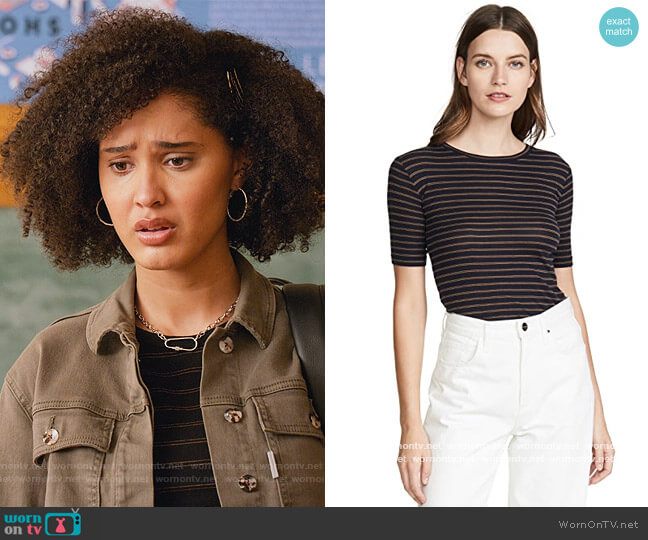 Vince Micro Double Striped Tee worn by Fabiola Torres (Lee Rodriguez) on Never Have I Ever