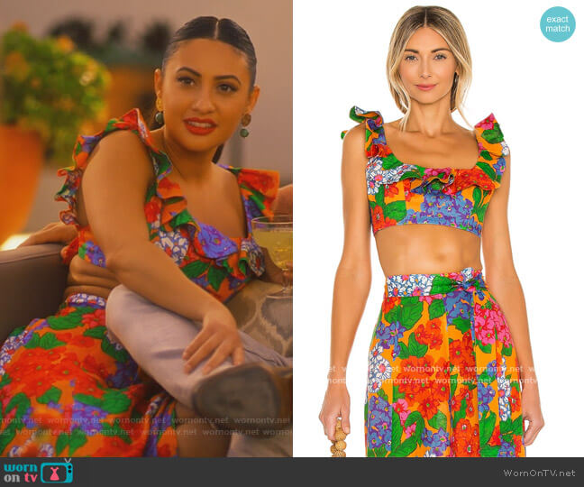 Zimmermann Riders Frill Neck Crop Top worn by Ana Torres (Francia Raisa) on Grown-ish