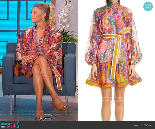 Zimmermann The Lovestruck Paisley Long Sleeve Drop Waist Minidress worn by Amanda Kloots on The Talk