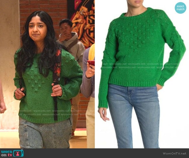Abound Textured Crew Neck Knit Sweater worn by Devi Vishwakumar (Maitreyi Ramakrishnan) on Never Have I Ever
