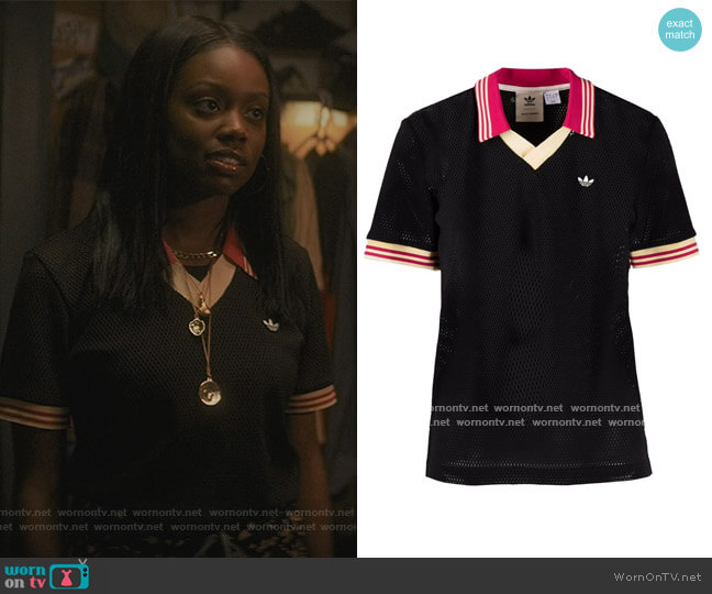 Adidas Wales Bonner mesh polo top worn by Kiesha Williams (Birgundi Baker) on The Chi