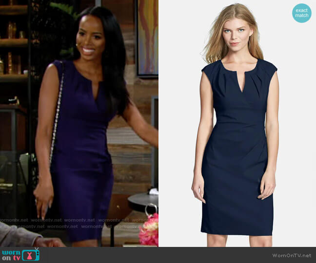 Adrianna Papell Side Pleat Sheath Dress worn by Imani Benedict (Leigh-Ann Rose) on The Young and the Restless