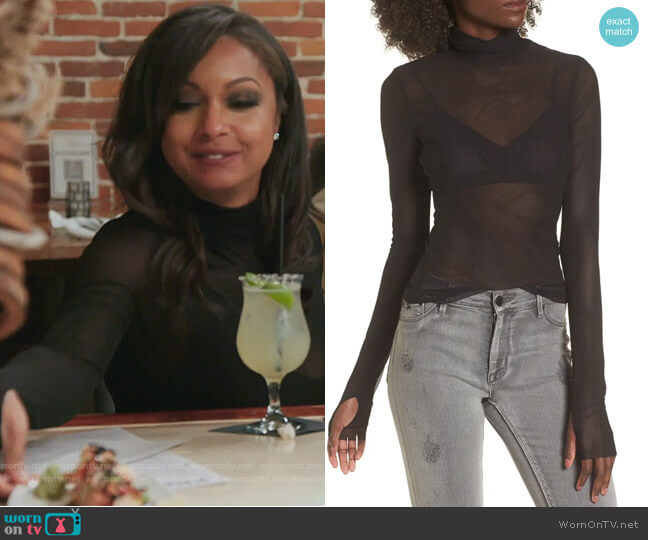 AFRM Zadie Sheer Turtleneck worn by Ebony K. Williams on The Real Housewives of New York City