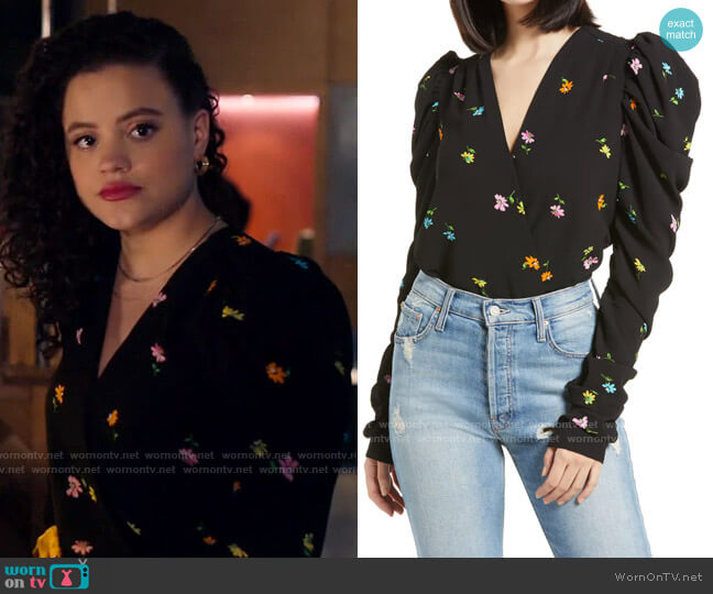 AFRM Danna Bodysuit in Noir Spring worn by Maggie Vera (Sarah Jeffery) on Charmed