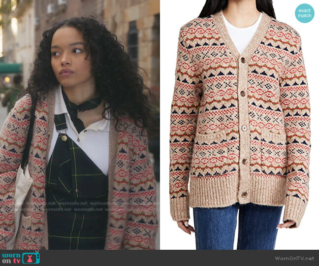 Alex Mill Fair Isle Cardigan worn by Zoya Lott (Whitney Peak) on Gossip Girl