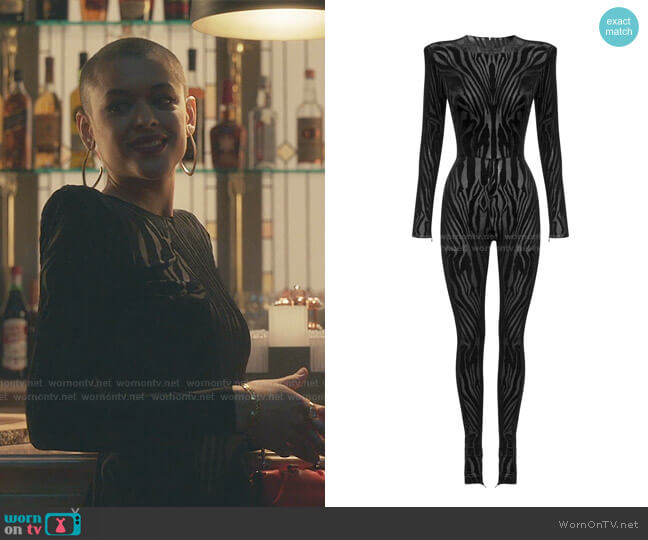 Alex Perry Leighton Zebra-Print Jersey Jumpsuit worn by Julien Calloway (Jordan Alexander) on Gossip Girl