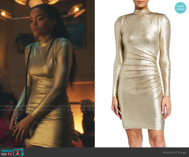 Alice + Olivia Hilary Ruched Mock-Neck Dress worn by Zoya Lott (Whitney Peak) on Gossip Girl