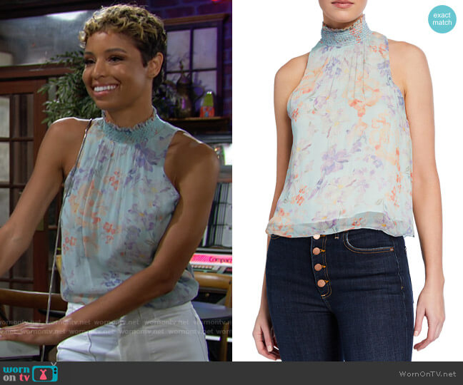 Alice + Olivia Annmarie Blouse worn by Elena Dawson (Brytni Sarpy) on The Young and the Restless