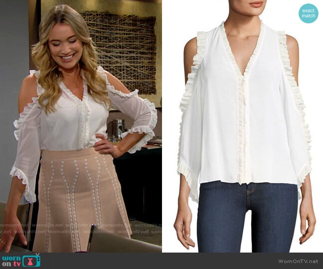 Alice + Olivia Claudette Blouse worn by Flo Fulton (Katrina Bowden) on The Bold and the Beautiful