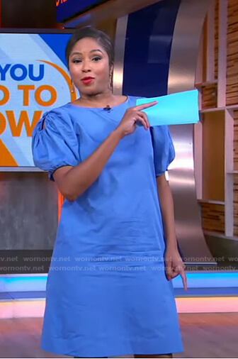 Alicia Quarles’s blue puff sleeve mini dress on Good Morning America