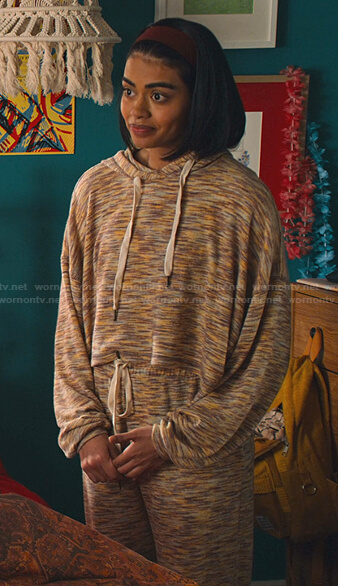 Aneesa’s space dye hoodie and pants on Never Have I Ever