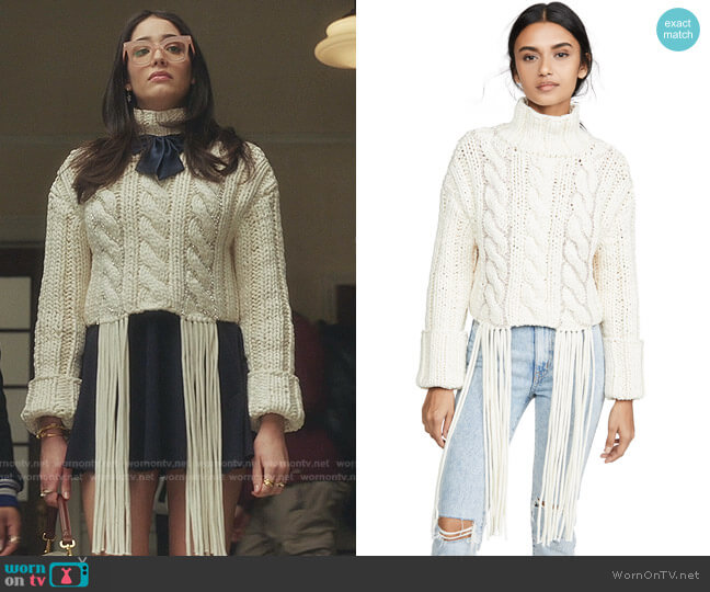 Area Cropped Cable Knit Sweater worn by Luna La (Zión Moreno) on Gossip Girl