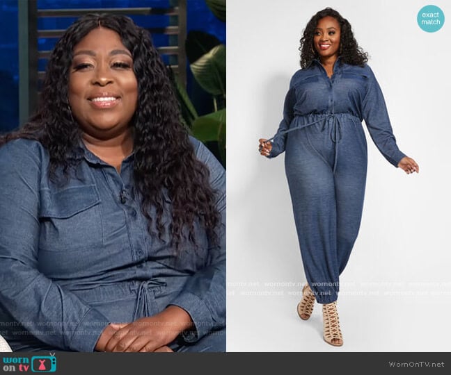 Ashley Stewart Stretch Denim Jumpsuit worn by Loni Love on E! News