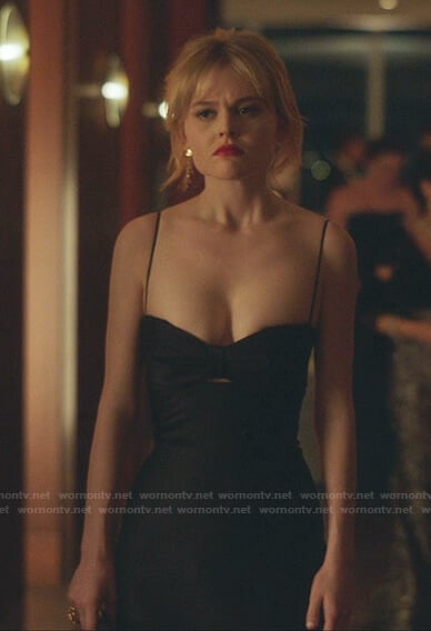 Audrey’s black cutout satin dress on Gossip Girl