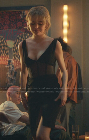 Audrey’s black mesh panel waist dress on Gossip Girl