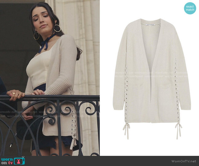 Autumn Cashmere Lace-up Ribbed-Knit Cardigan worn by Luna La (Zión Moreno) on Gossip Girl