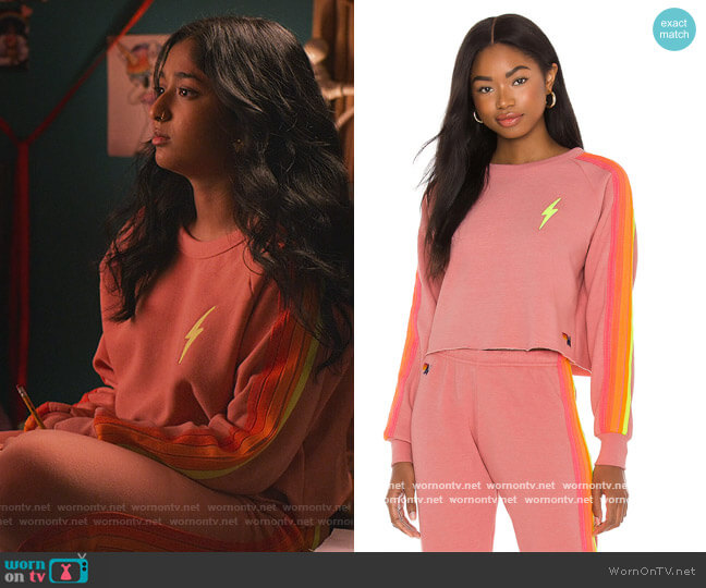 Aviator Nation Bolt Cropped Sweatshirt worn by Devi Vishwakumar (Maitreyi Ramakrishnan) on Never Have I Ever