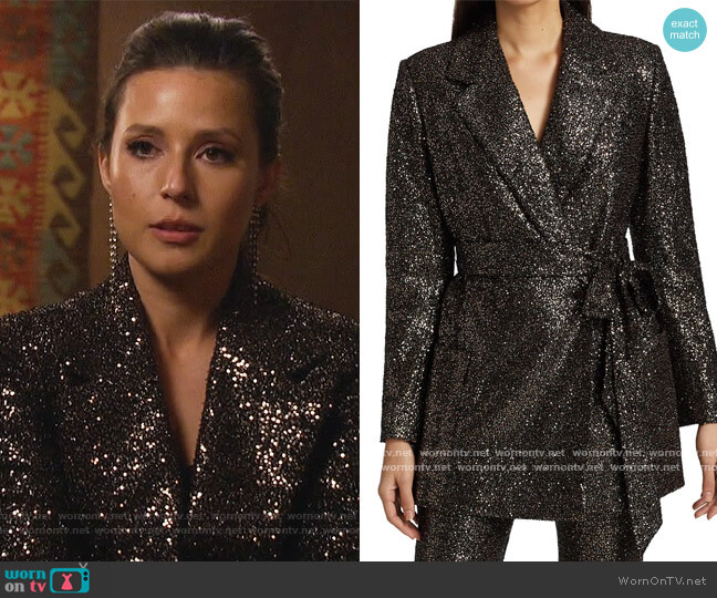 Badgley Mischka Micro Sequin Belted Jacket worn by Katie Thurston on The Bachelorette