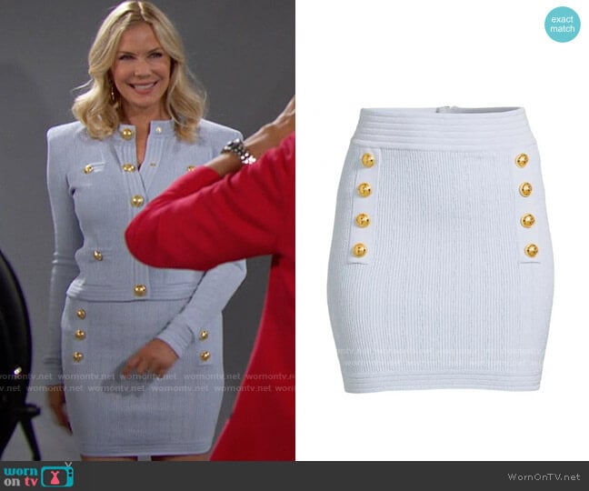 Balmain Button Detail Ribbed Knit Cardigan worn by Brooke Logan (Katherine Kelly Lang) on The Bold and the Beautiful