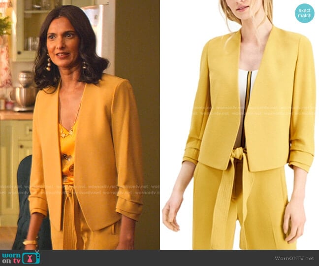 Bar lll Ruched-Sleeve Jacket worn by Nalini Vishwakumar (Poorna Jagannathan) on Never Have I Ever