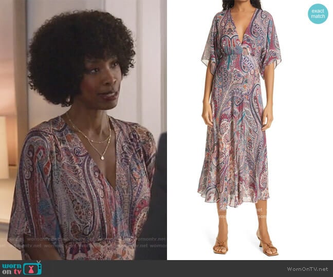 Ba&sh Bee Floral Chiffon Midi Dress worn by Grace James (Karimah Westbrook) on All American